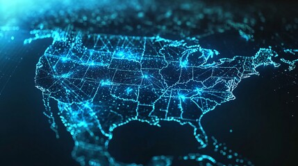 Futuristic Digital Map of the United States Network Connections and Data Flow