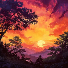 Skies Develop Sunset Backgrounds Depicting Description