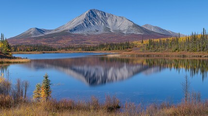 Majestic Mountain Reflected in a Calm Autumn Lake