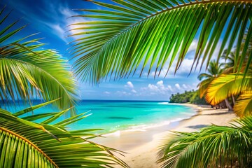 Fototapeta premium tropical beach with palm trees