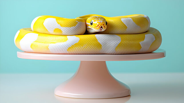Yellow Python Snake on Cake Stand