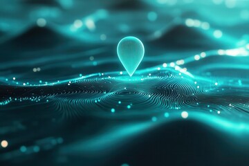 radiant teal 3d marker pulsing above a sleek digital roadmap, faint light trails weaving, crisp white surface, symbolizing exploration and precision, modern and vibrant.