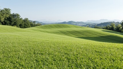 Fototapeta premium Rolling green hills, summer landscape, scenic view, peaceful countryside