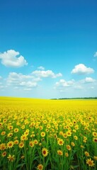 Obraz premium Open field stretches to horizon, brilliant blue sky , empty, scenic