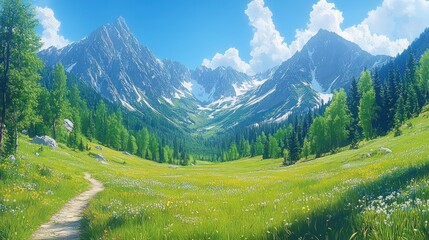 Fototapeta premium Mountain Meadow Path Scenic Vista