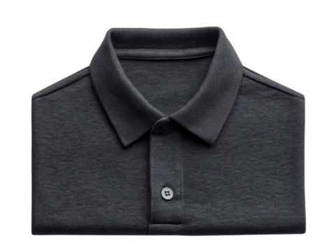 Folded dark polo shirt with collar and button detail, perfect for casual wear