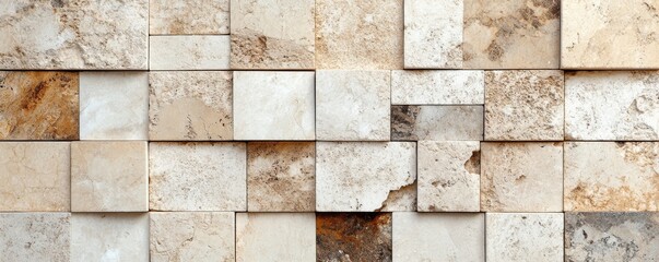 Obraz premium Light-colored tile arrangement on a floor showcasing a natural stone pattern with varying tones and textures