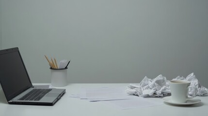 Retirement financial stress in a clean, modern office. Featuring worry and reflection