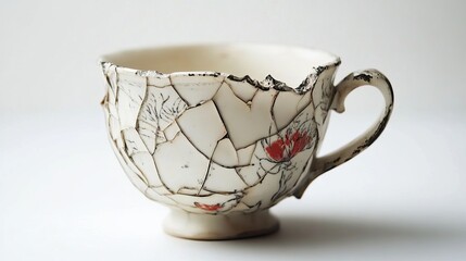 Antique Cracked Teacup with Floral Design
