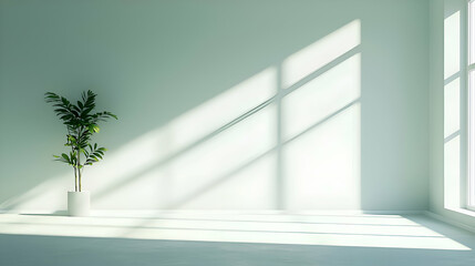 Minimalist White Room with Sunlight and Green Plant