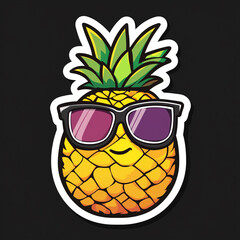 Cheerful Cartoon Pineapple Character Wearing Stylish Sunglasses Perfect for Summer Vibes and Fun Illustrations Ideal for Kids' Designs and Tropical Themes