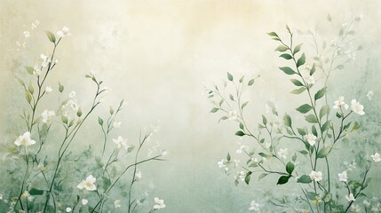 A serene illustration of delicate flowers and leaves against a soft, textured background.