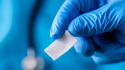 Fototapeta premium Sterile Gauze Pad Being Pressed Onto an Infected Wound for Medical Treatment and Healing. Close-up of Hands Applying Pressure to Bandage on Injured or Ill Skin.