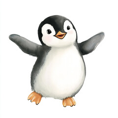 Fototapeta premium Joyful Penguin Dancing in Minimalist Style Isolated on White Background Perfect for Fun and Playful Themes Ideal for Children's Books Greeting Cards and Creative Projects