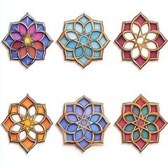 Colorful Geometric Mandala Set:  Floral Patterns and Intricate Designs
