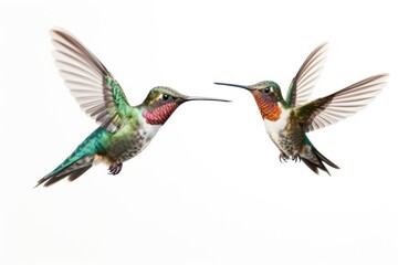 Hummingbird animal flying white background.