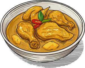 Illustration of a Traditional Malaysian Dish Ayam Masak Kurma in Vector Art with Mild and Creamy Kurma Gravy