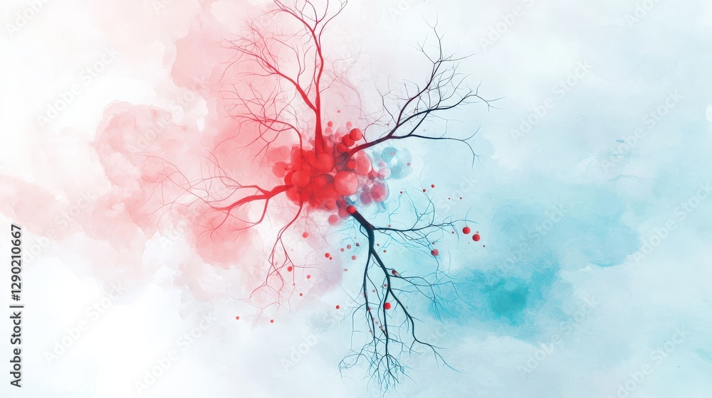 Poster microscopic picture of neuron synapses showing neurotransmitter release