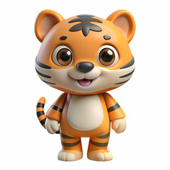 Cute Cartoon Tiger 3D Render. Adorable Animal Illustration