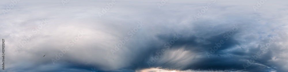 Wall mural dark moody rain clouds in dramatic overcast sky. seamless 360 hdr spherical panorama. full zenith or