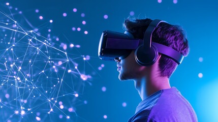 Immersive Virtual Reality Experience with High-Tech Headset and Connected Network