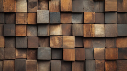 wooden texture design composed of numerous three-dimensional blocks arranged in a grid-like pattern. It is a visually rich and detailed composition that emphasizes natural tones and textures.