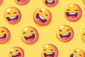 A digital pattern of repeated happy emojis forming a seamless, repeating background for playful designs.