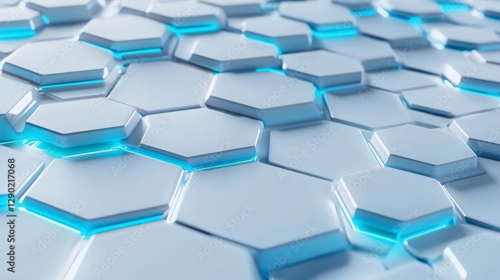 Poster futuristic science and technology background with blue hexagonal pattern on white, abstract digital 