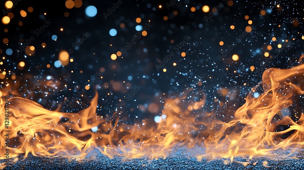 Poster dynamic contrast of fire and sparkling lights creating a stunning visual effect