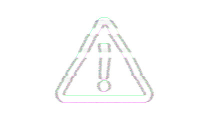 Icon exclamation triangle is distorted. Glitch. Noise, chromatic aberration, geometric distortion