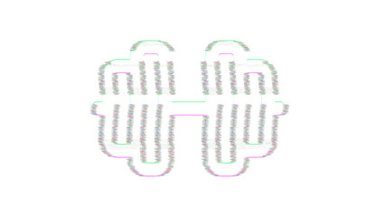 Icon dumbbell is distorted. Glitch. Noise, chromatic aberration, geometric distortion