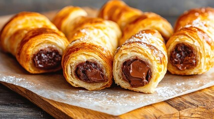 Chocolate pastry rolls on parchment paper