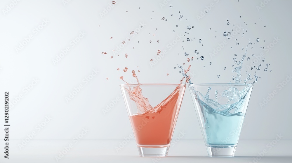 Aufkleber two glasses with vibrant liquid splashing on a white background, creating dynamic and colorful movem