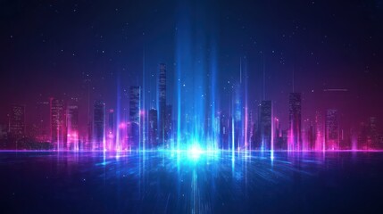 Fototapeta premium Futuristic city skyline at night, glowing lights, abstract background, perfect for sci-fi designs