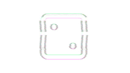 Icon dice two is distorted. Glitch. Noise, chromatic aberration, geometric distortion