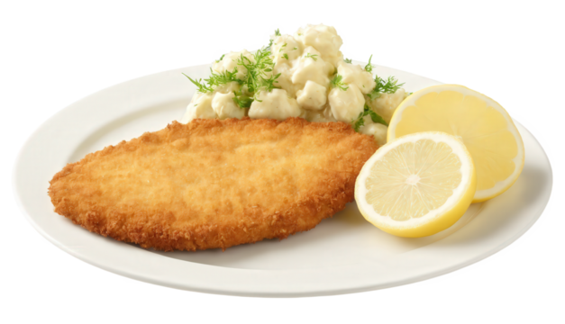 Wiener Schnitzel - A traditional Austrian dish consisting of a breaded and deep-fried veal cutlet, typically served with a lemon