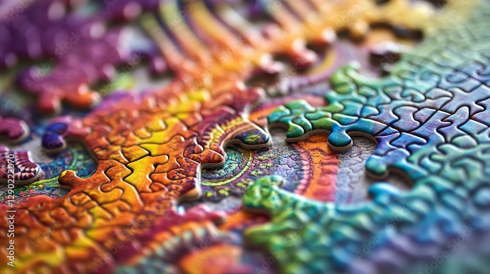 Aufkleber vibrant rainbow jigsaw puzzle pieces close up detailed colorful abstract background image texture de