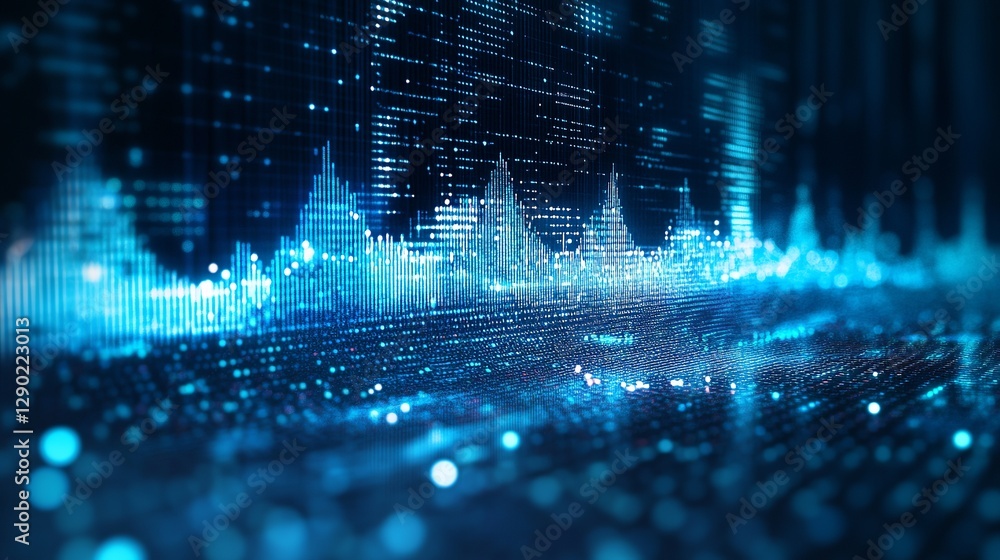 Poster abstract blue digital data visualization background technology modern futuristic network digital wav