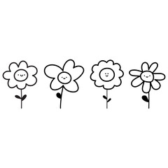 Smiling flower. Chamomile. Outline illustration on white background.