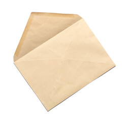 Envelope isolated on white, top view. Mockup for design