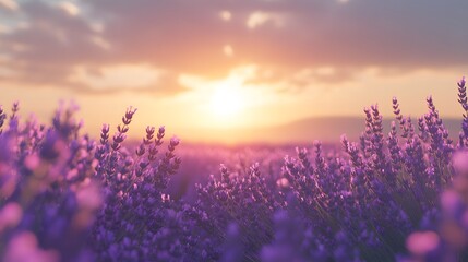 A close-up of lavender fields stretching into the horizon at sunset