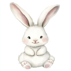 Obraz premium Adorable Shy White Bunny in Minimalist Style Isolated Watercolor Illustration Perfect for Cute Animal Lovers Children's Decor and Nature-Themed Art Collections