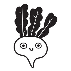 Funny beet. Vegetable. Smiling characters Vector outline illustration on white background.