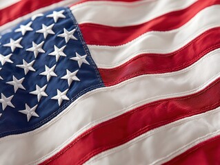 Obraz premium Close-up of the American flag waving, symbolizing patriotism and national pride.