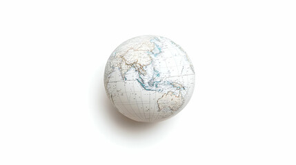 Fototapeta premium Small Textured White Globe with Blue and Brown Dots on White Background
