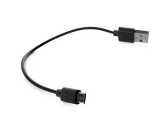 Black USB charge cable isolated on white
