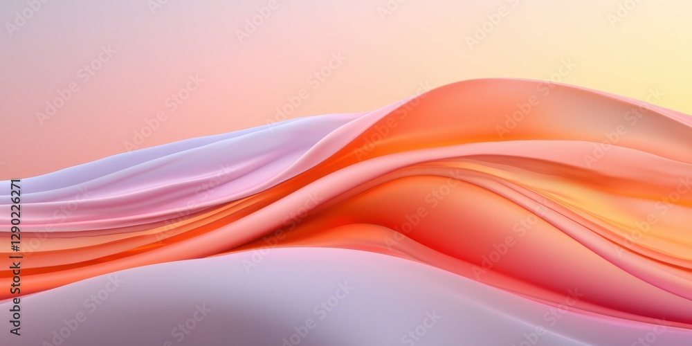 Poster flowing waves of colorful fabric abstract art minimalist design soft lighting close-up serenity