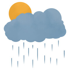 Cute Cartoon Sun and Raining Cloud Illustration