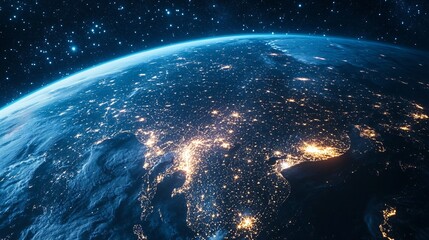 Obraz premium Earth at Night A View from Space Showing City Lights and Starry Sky