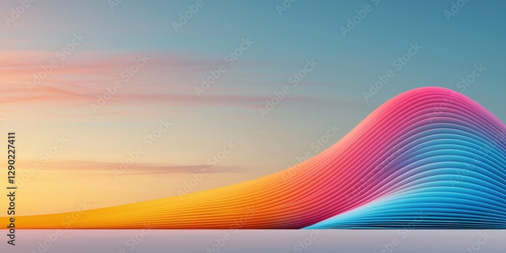 Poster dynamic colorful waves abstract landscape digital art serene environment wide angle view visual harm